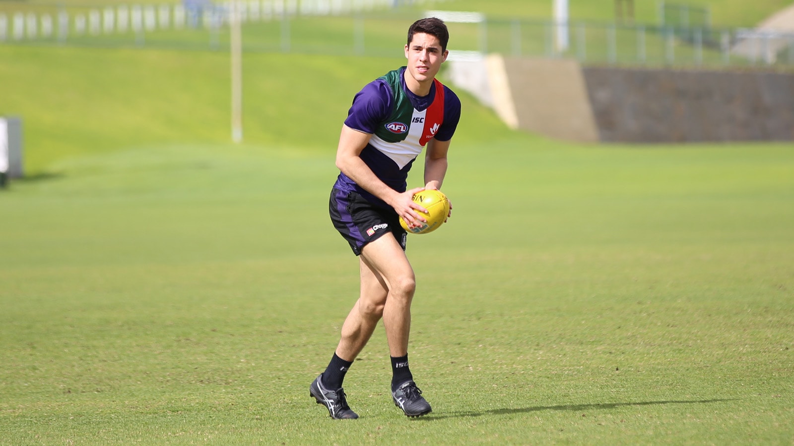 cerra web 148.jpg Adam Cerra training in Freo's 'anchor' jumper in Cottesloe on Wednesday. - Fremantle,Fremantle Dockers,Essendon Bombers,Essendon